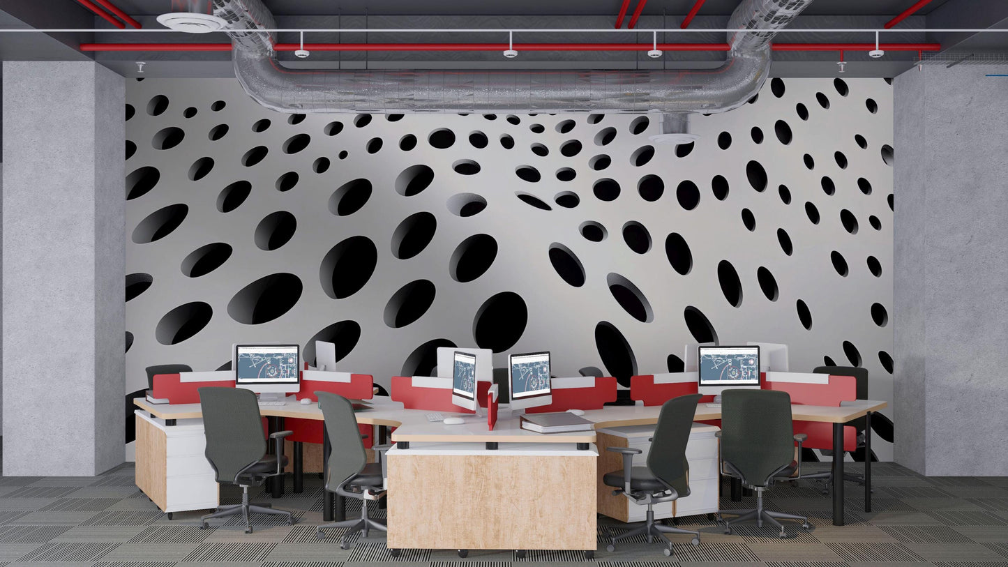 3D Geometric Wall Mural – Black and White Optical Illusion Wallpaper, Modern Accent Wall for Office or Home Vn849