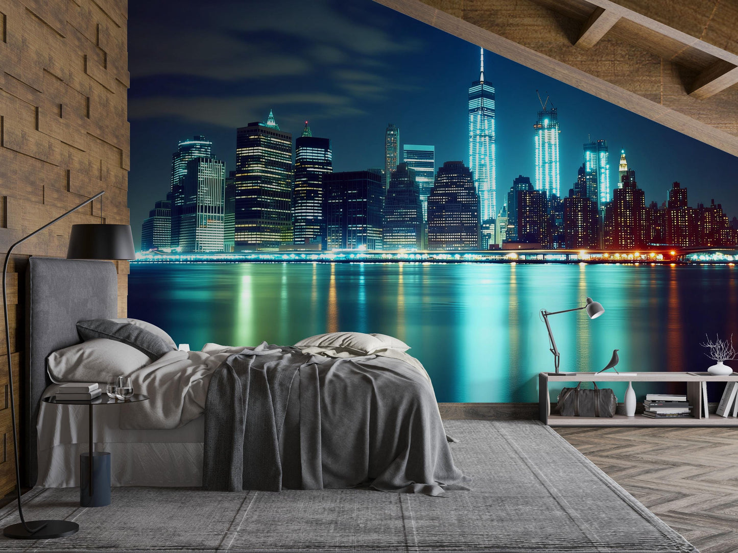 NYC Night Skyline Wall Mural – Manhattan City Lights Wallpaper Vn891