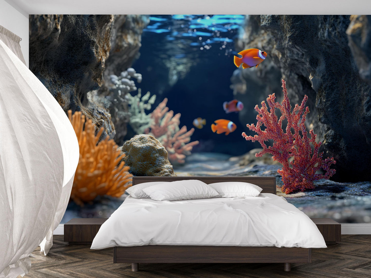 Clownfish Coral Reef Wall Mural – Tropical Underwater Ocean Scene  Vn820