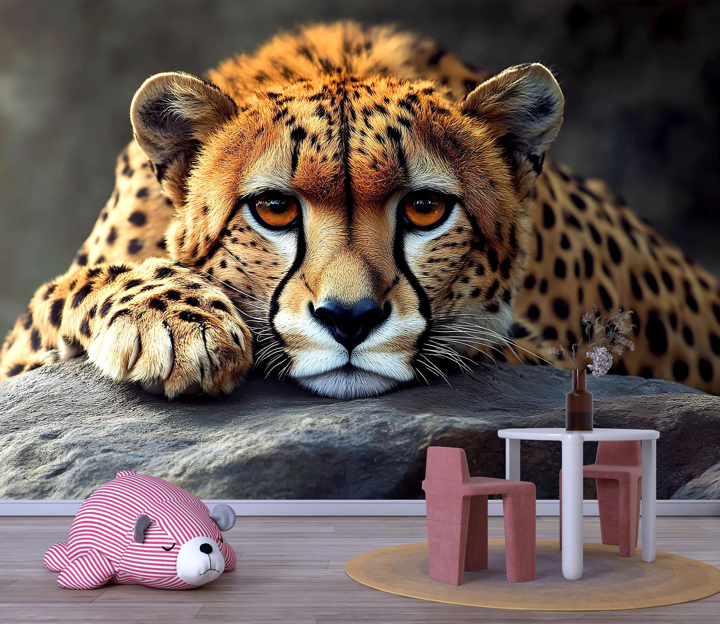 Cheetah Wall Mural – Realistic Big Cat Wildlife Wallpaper for Nursery or Bedroom Vn779