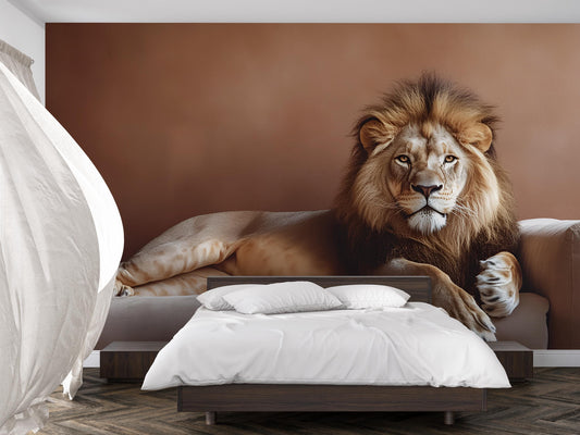 Majestic Lion Wall Mural | Safari Animal Bedroom Decor | King of Jungle Wall Art | Large Jungle Cat Wallpaper | Nature Theme Mural Vn274