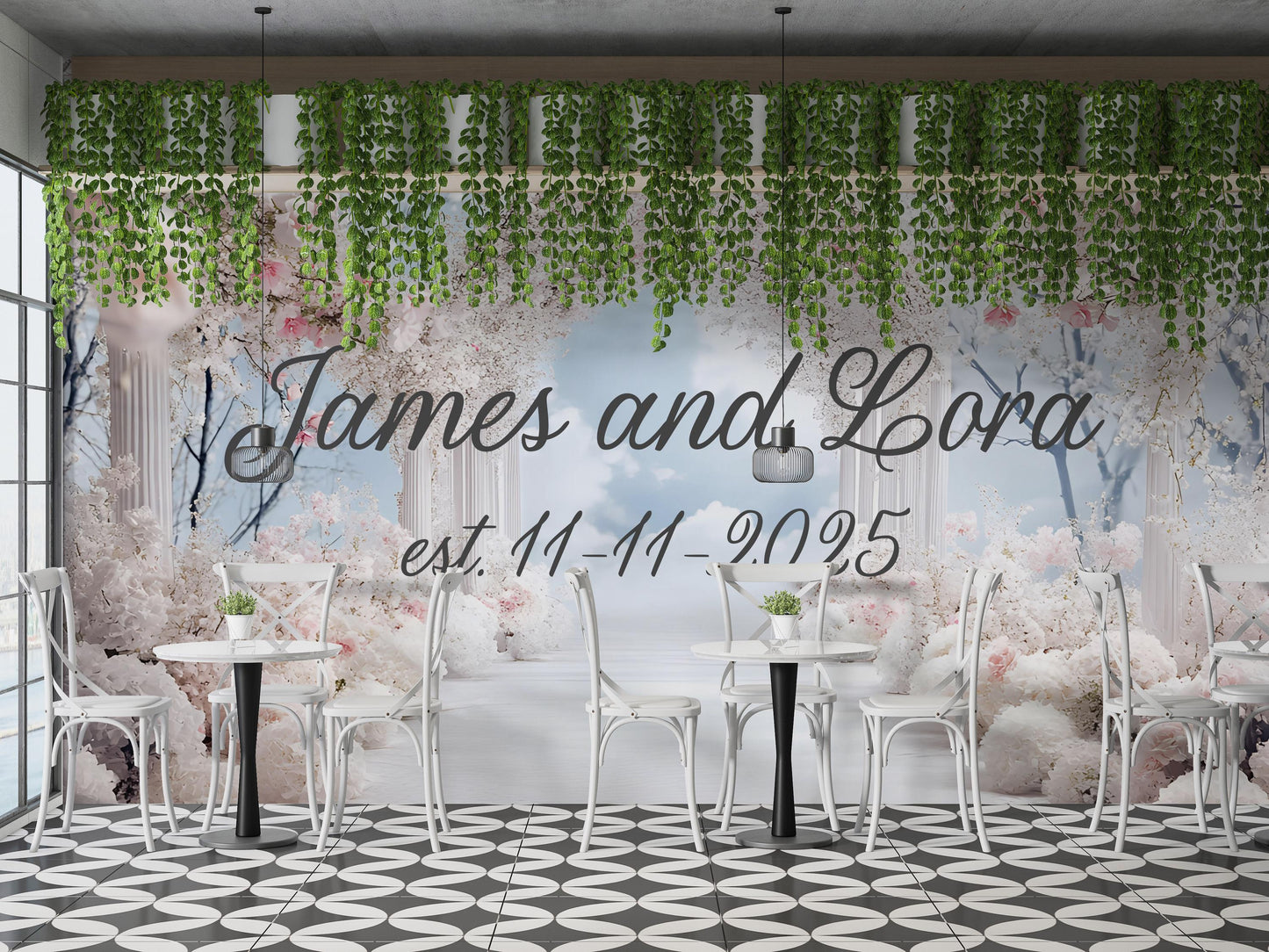 Custom Wedding Backdrop Sign | Personalized Floral Arch Wall Decor | Romantic Wedding Banner Vn515