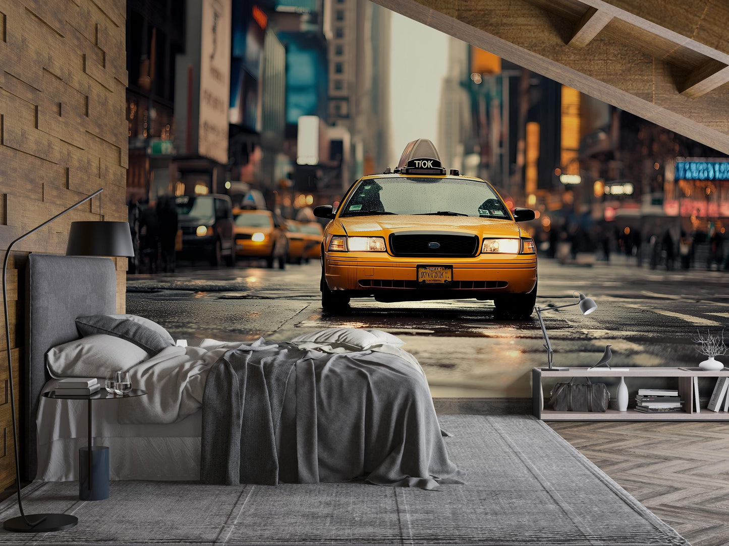NYC Yellow Taxi Wall Mural – New York Street Wallpaper, Abstract Wallpaper Vn902