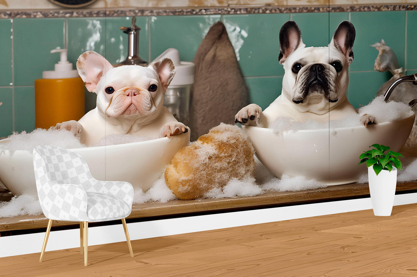 French Bulldog Bath Art Print - Cute Dog Bathroom Decor, Whimsical Pet Wall Art, Funny Puppy Poster Gift for Dog Lovers Vn679