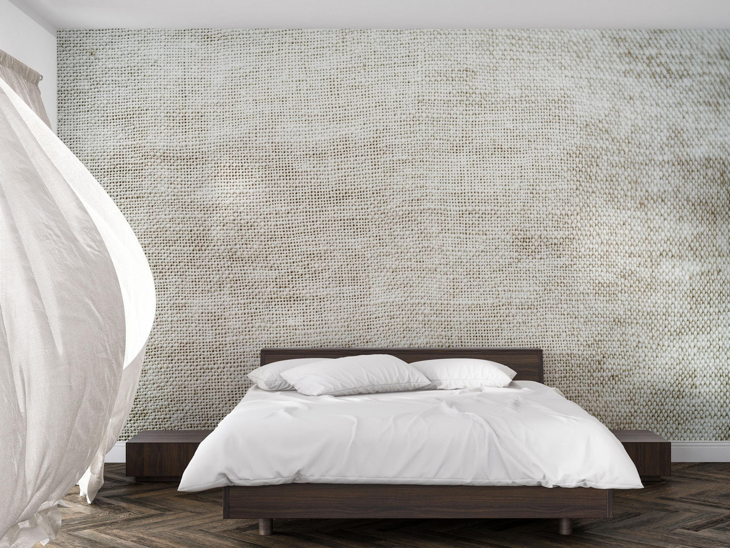 Neutral Linen Texture Wall Mural – Minimalist Modern Bedroom Wallpaper Vn835