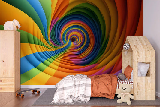 Rainbow 3D Tunnel Wall Mural – Colorful Optical Illusion Wallpaper Vn908