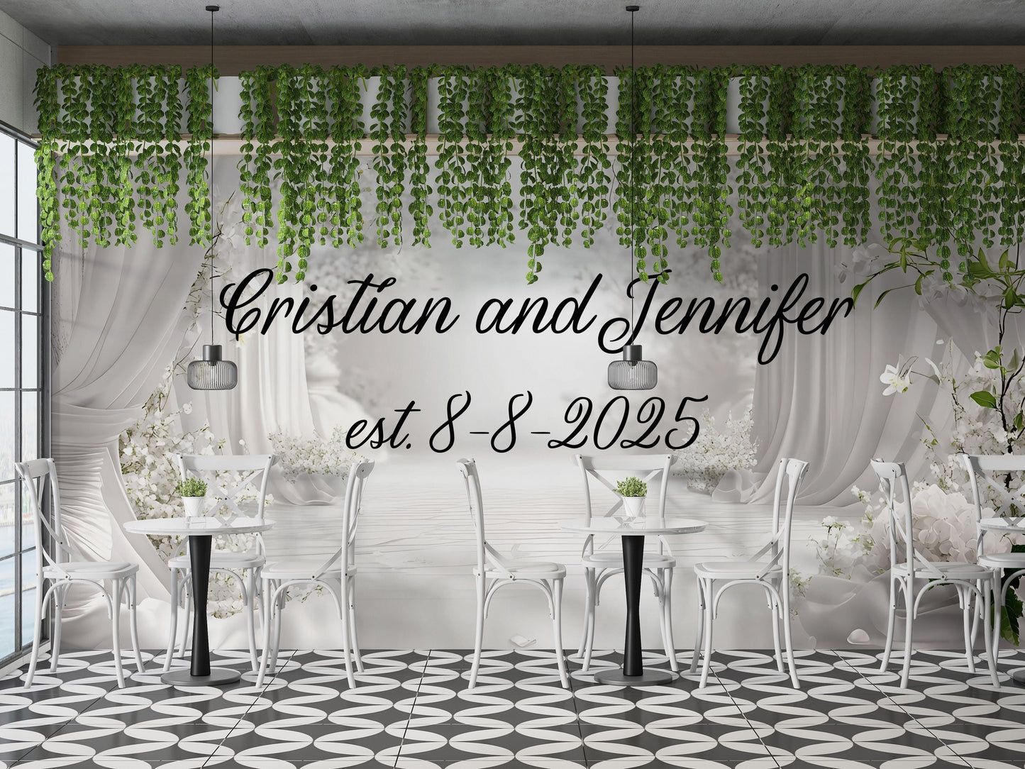 Custom Wedding Sign – Personalized Wedding Wall Art with Names and Date – Romantic Couple Backdrop – Elegant Wedding Decor Vn517