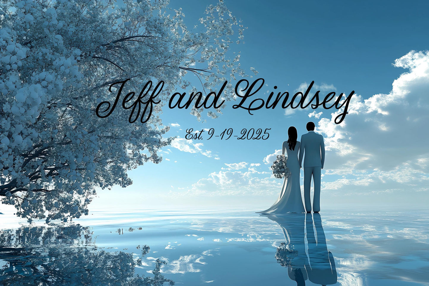 Custom Wedding Wall Art | Jeff and Lindsey Couple Name Sign | Romantic Beach Scene Mural | Established Date Anniversary Gift Decor Vn512