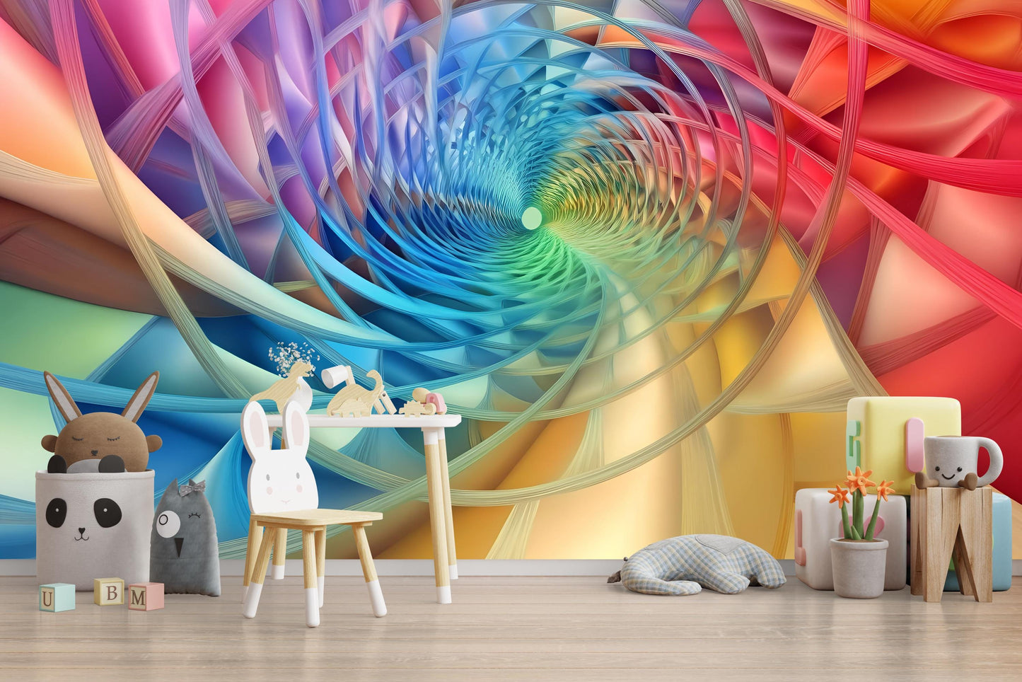 Rainbow Spiral Wall Mural – 3D Optical Illusion Kids Room Wallpaper Vn914