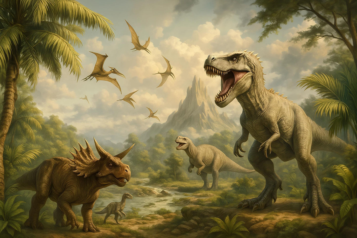 Dinosaur Nursery Wall Mural – T Rex Jungle Wallpaper for Kids Room Vn897