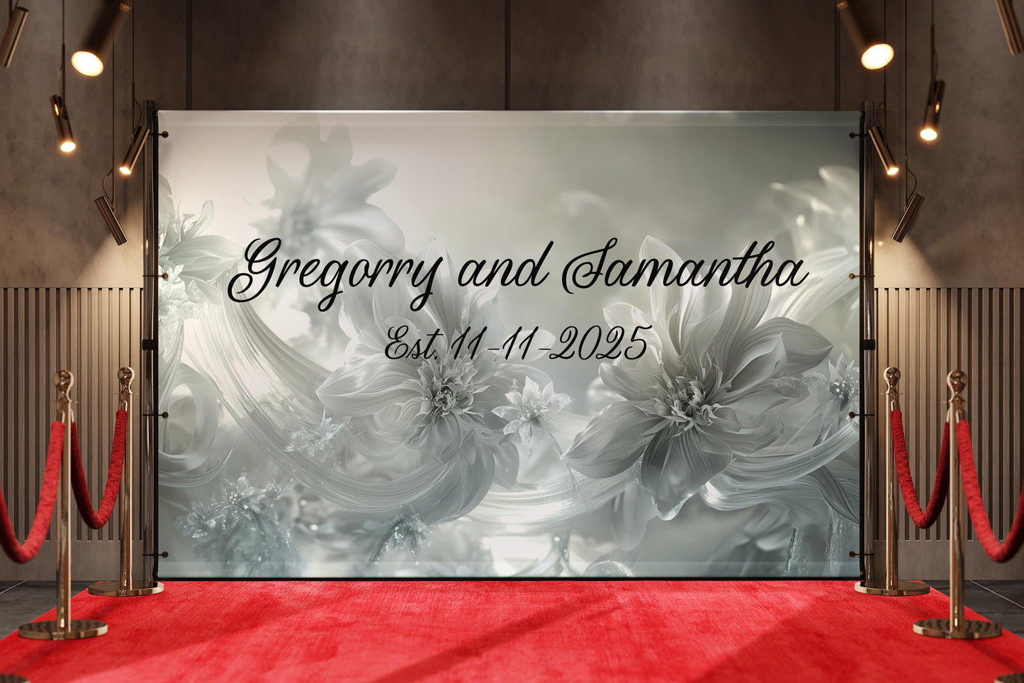 Custom Wedding Floral Wall Sign | Personalized Couple Name Backdrop | Modern Elegant Wedding Decor | Established Date Sign Vn513