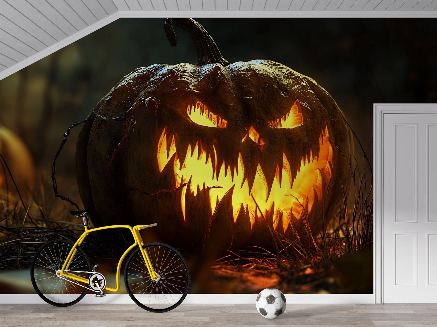 Scary Jack-O’-Lantern Wall Mural – Creepy Halloween Horror Pumpkin Art Vn795
