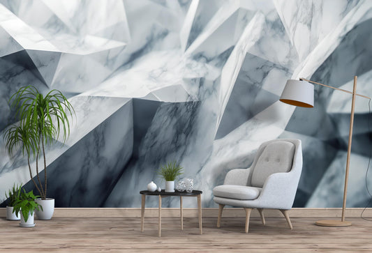Luxury Geometric Crystal Wall Mural | Abstract Marble 3D Wallpaper | Modern Living Room Decor Vn231