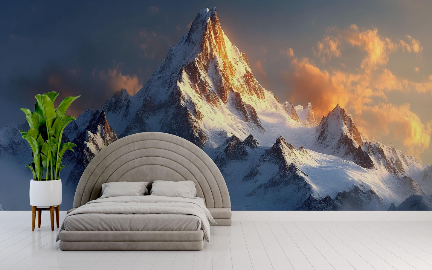 Mountain Wall Mural – Snowy Peak Sunset Landscape for Bedroom Decor Vn702