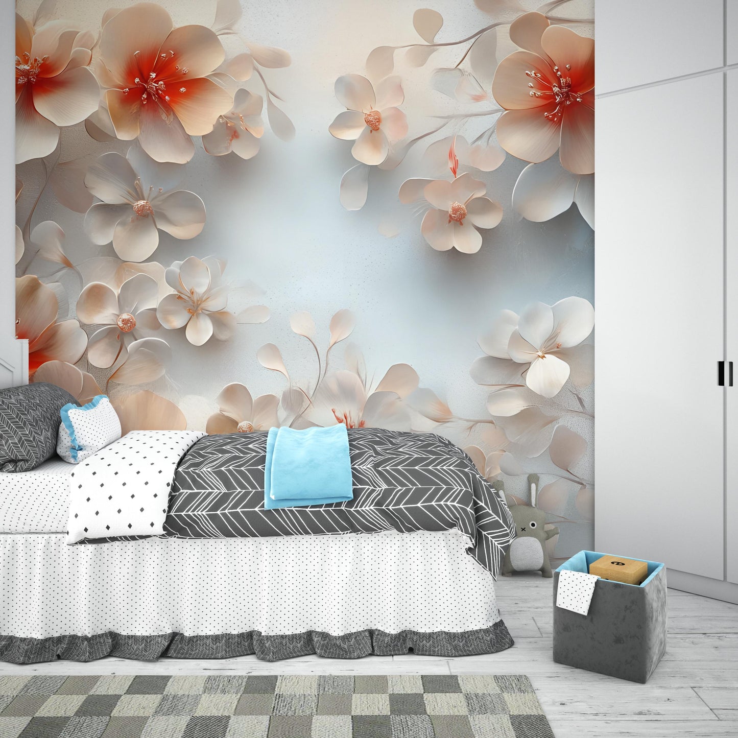 Romantic 3D Floral Wall Mural | Peach Blossom Wallpaper | Elegant Bedroom Accent | Large Flower Wall Art | Botanical Nature Decor Vn575
