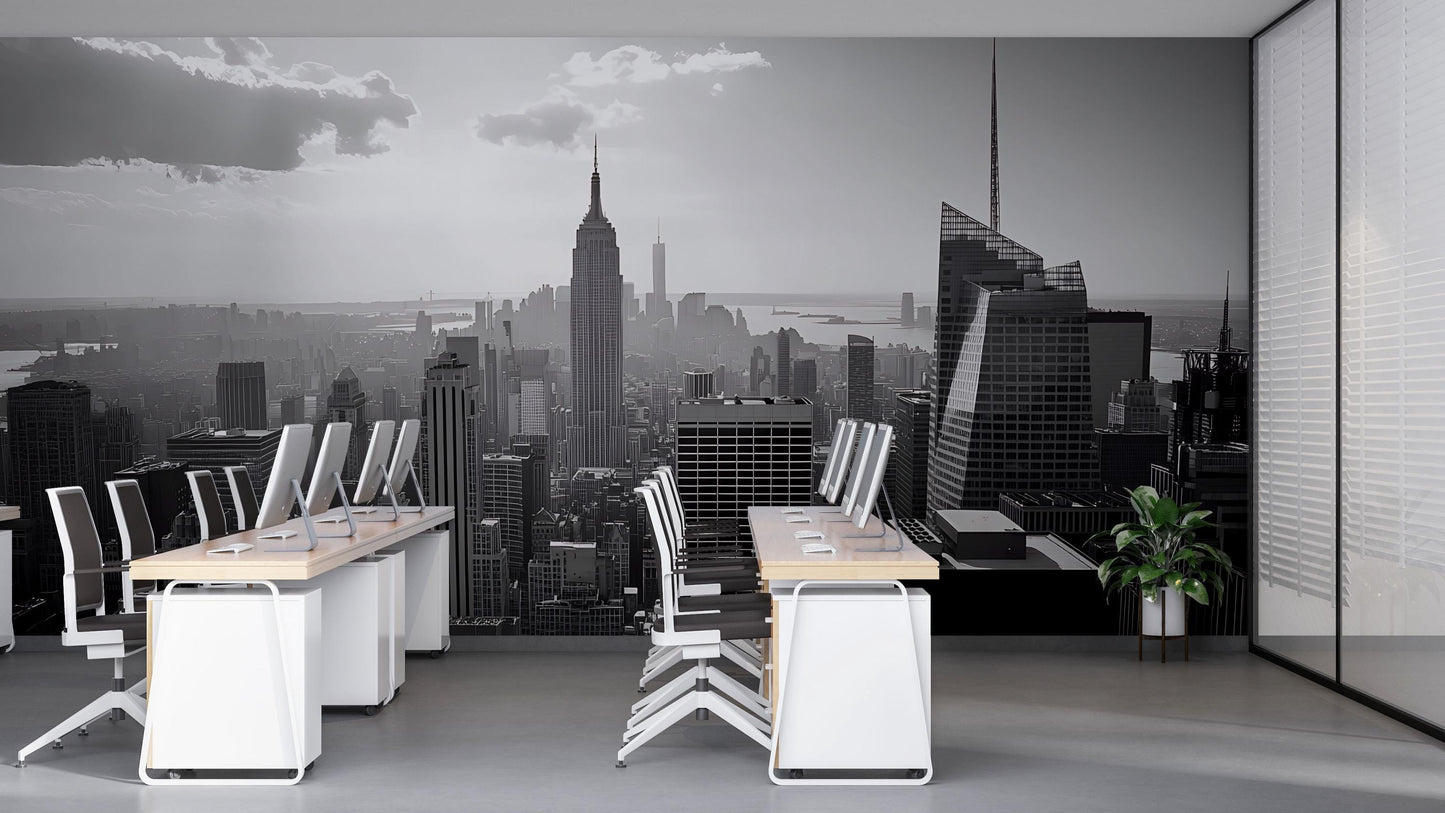 NYC Skyline Wall Mural – Black White Empire State Wallpaper, Office Modern Decor Vn884
