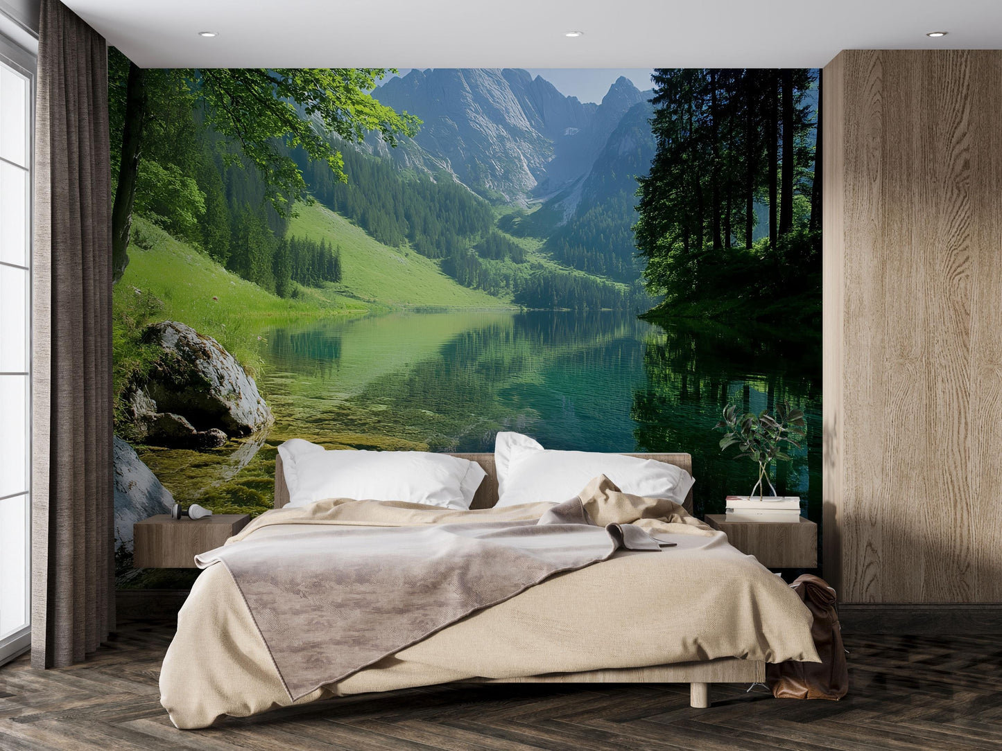 Lake Forest Wall Mural Bedroom Decor – Tranquil Nature Landscape Wallpaper Vn683