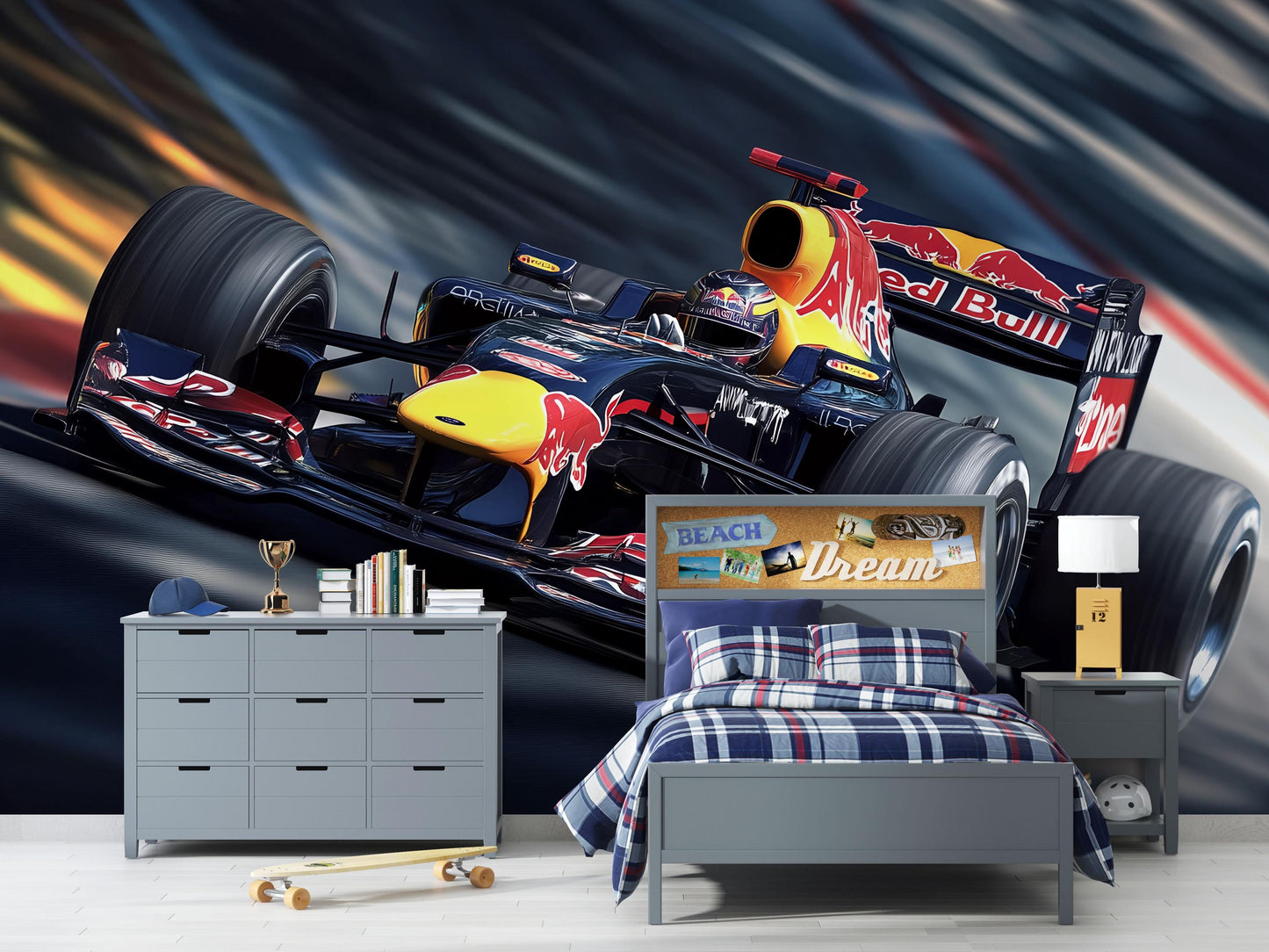 Red Bull Formula 1 Wall Mural – Racing Car Wallpaper for Boys Bedroom & Gamer Room Vn877