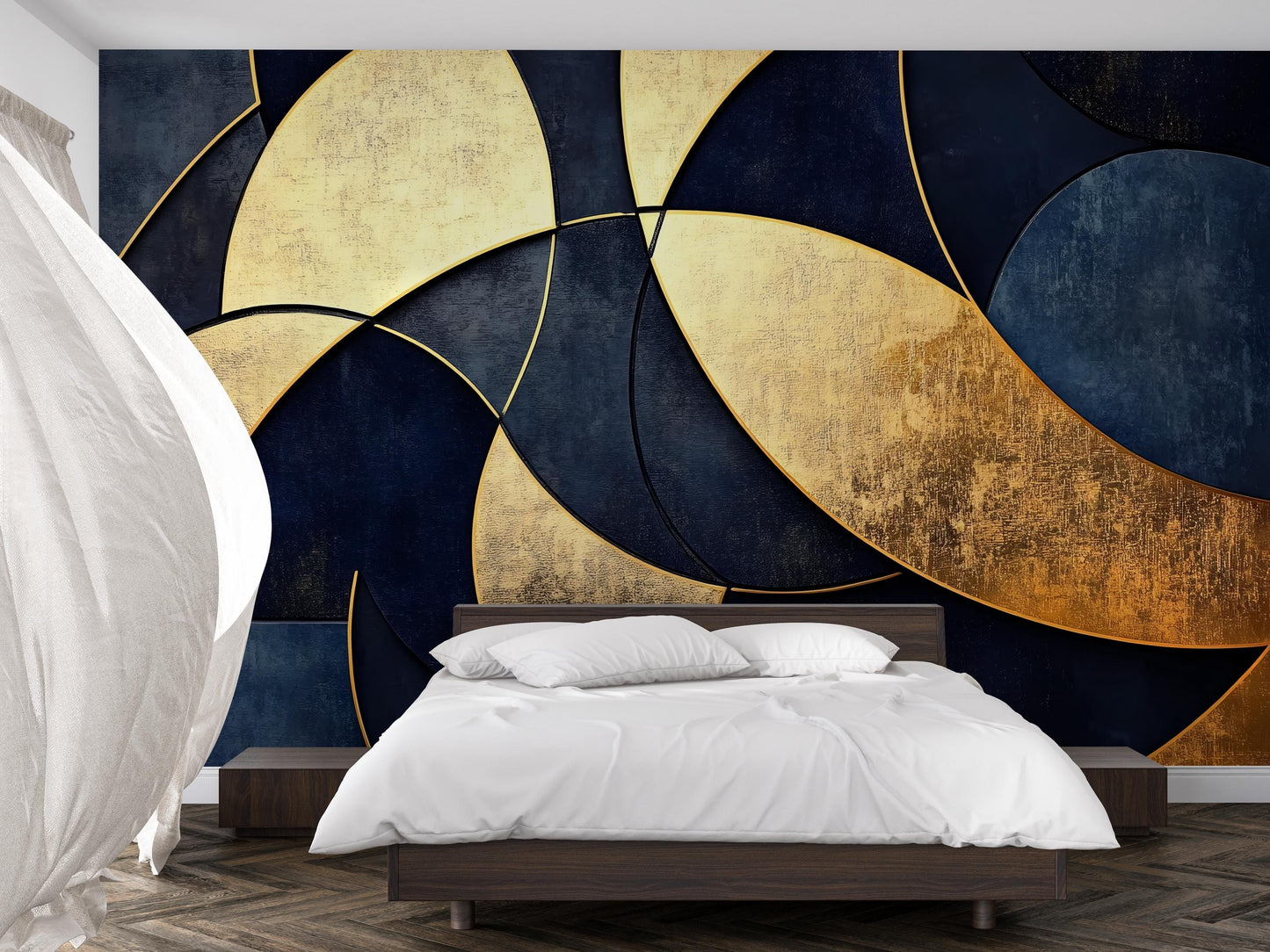 Gold Navy Abstract Wall Mural – Luxury Geometric Wallpaper Vn964