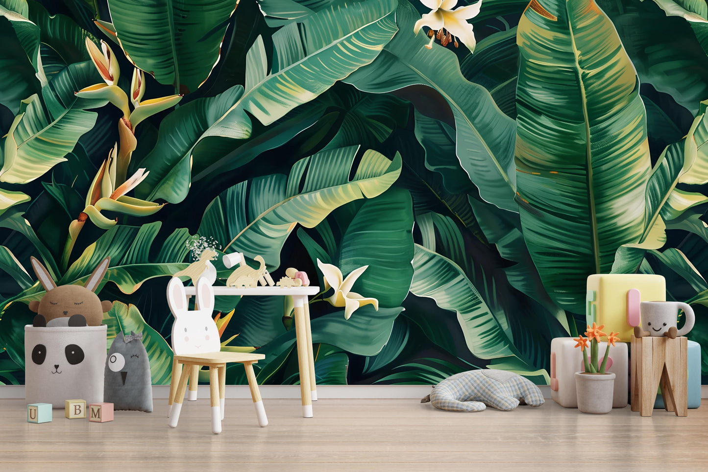 Banana Leaf Wall Mural – Tropical Jungle Botanical Wallpaper for Nursery or Living Room Vn1053