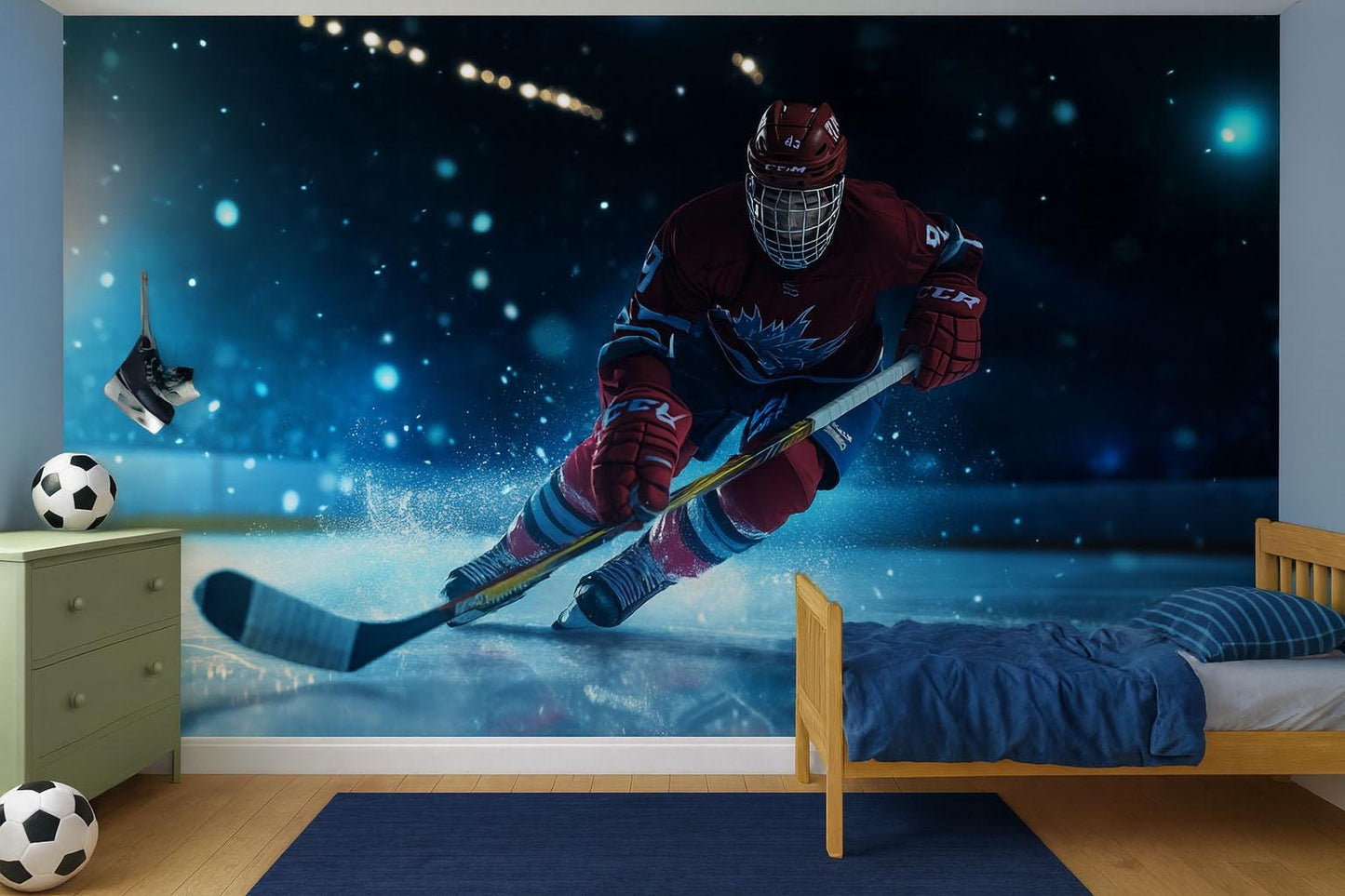 Ice Hockey Player Wall Mural – Boys Sports Wallpaper, Teen Bedroom & Game Room Decor Vn881