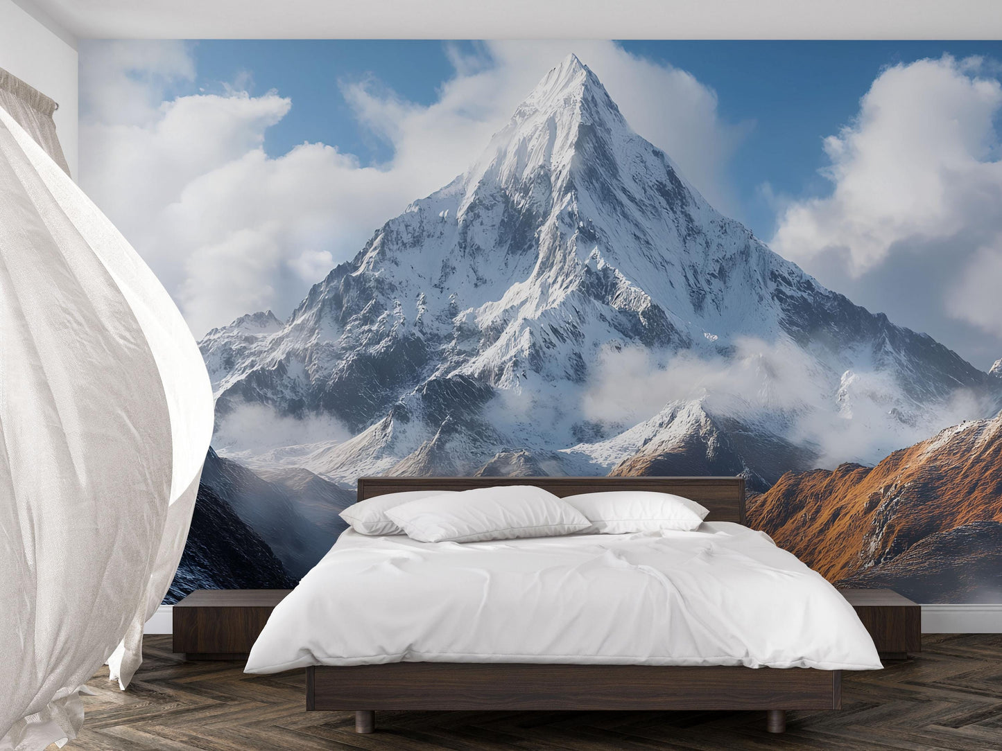 Mountain Wall Mural for Bedroom – Snowy Peak Scenic Wallpaper – Nature Landscape Mural Art Vn697
