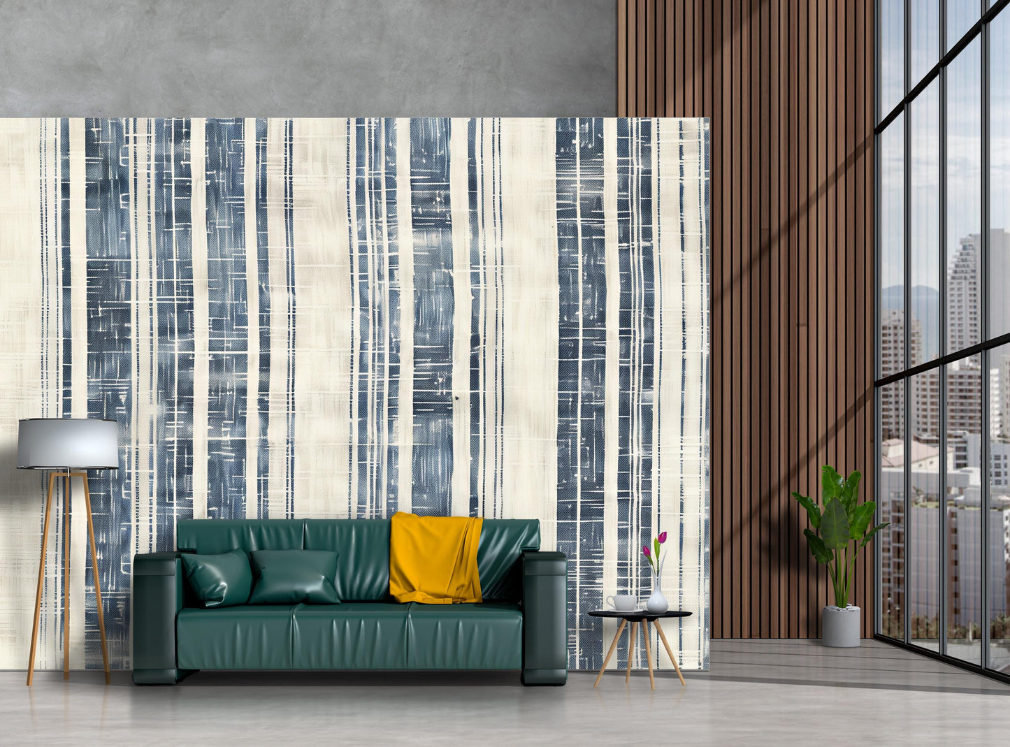 Navy Plaid Stripe Wallpaper | Modern Blue Wall Mural | Textured Abstract Accent Vn1033