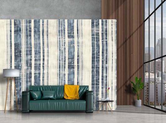 Navy Plaid Stripe Wallpaper | Modern Blue Wall Mural | Textured Abstract Accent Vn1033
