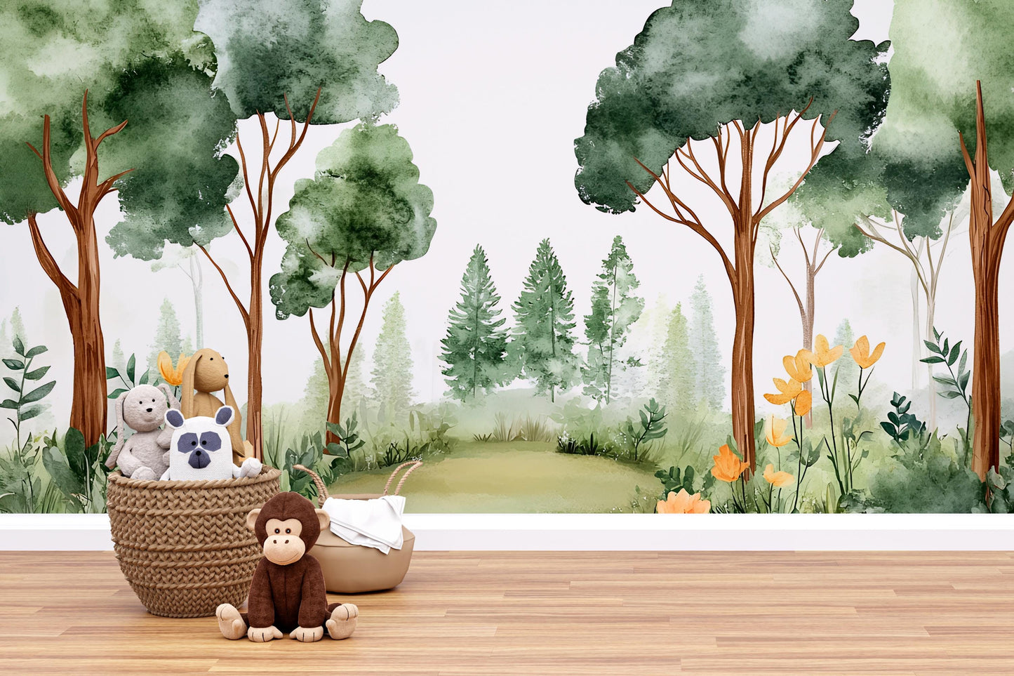Whimsical Forest Wall Mural for Kids Room – Woodland Tree Nursery Wallpaper – Nature Wall Art for Baby or Toddler Room Decor Vn563