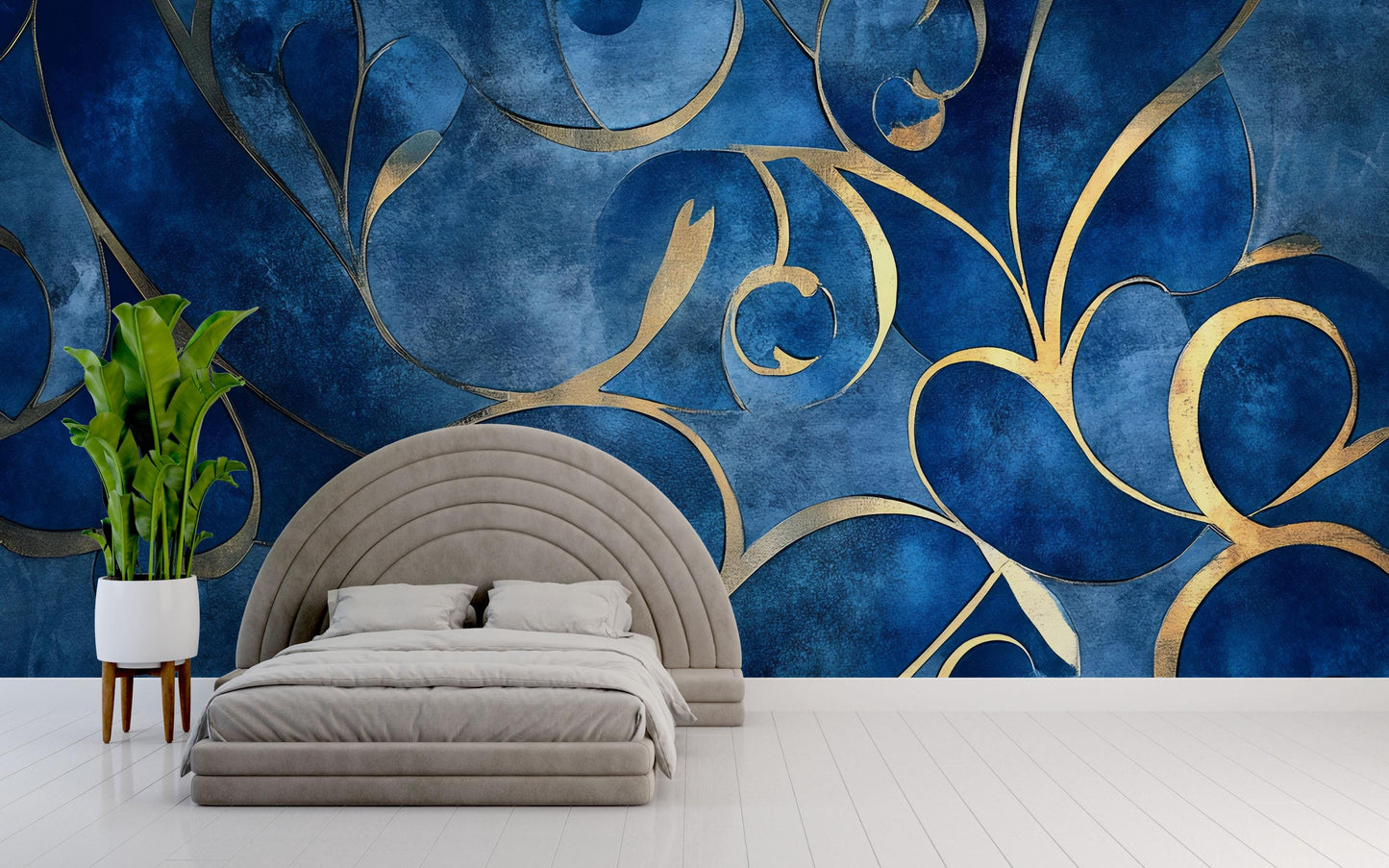 Luxury Blue and Gold Abstract Wall Mural – Modern Elegant Bedroom Feature Wallpaper Vn772