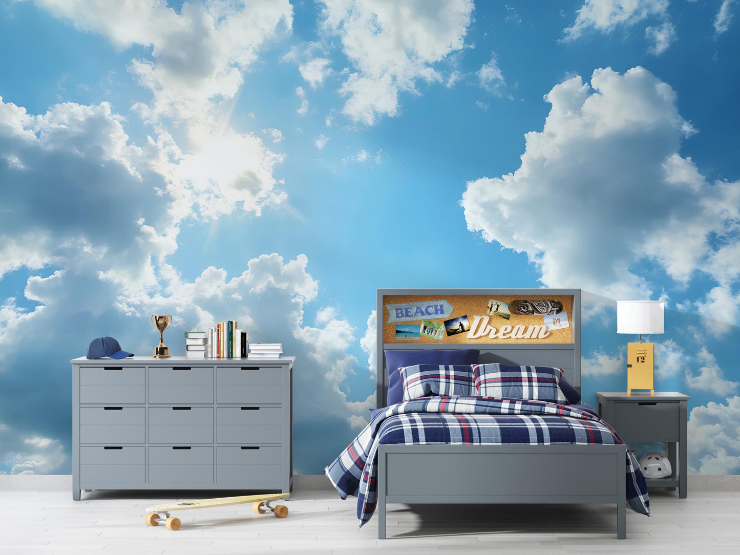 Blue Sky Cloud Wallpaper – Bright Sunlight Realistic Wall Mural Vn1019