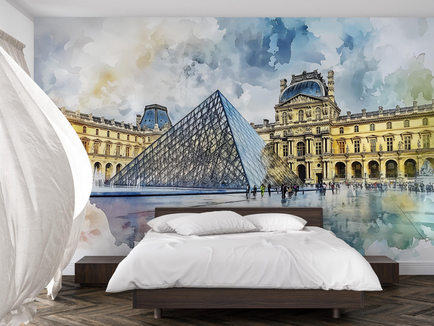 Louvre Paris Wall Mural – Watercolor Pyramid & Museum Wallpaper Vn933