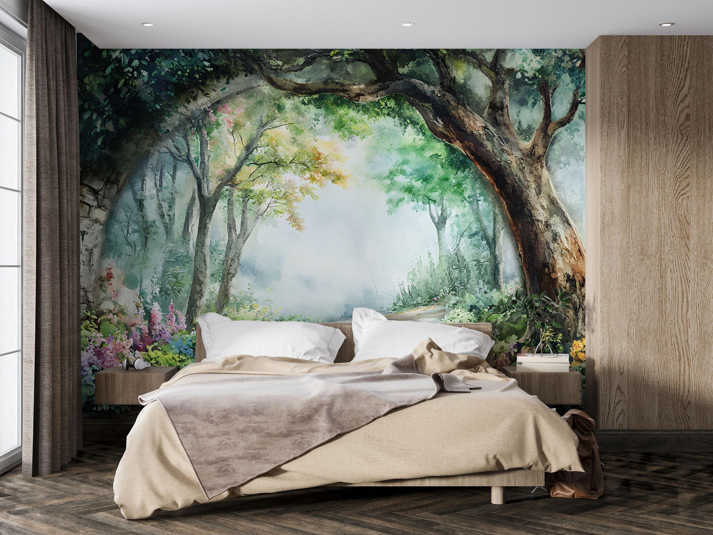 Nature Forest Path Wall Mural – Large Scenic Landscape Wallpaper for Bedroom, Living Room, or Office Vn761