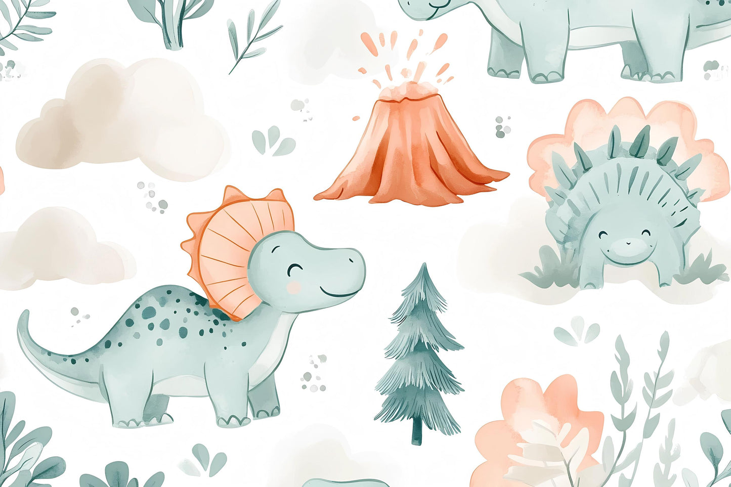 Cartoon Dinosaur Wall Mural – Cute Dino Wallpaper for Kids Room & Nursery Vn976