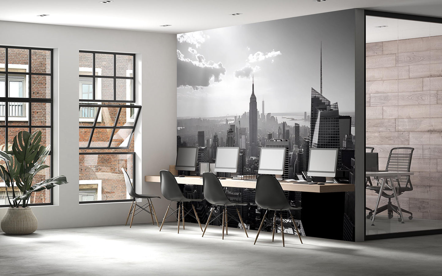NYC Skyline Wall Mural – Black White Empire State Wallpaper, Office Modern Decor Vn884
