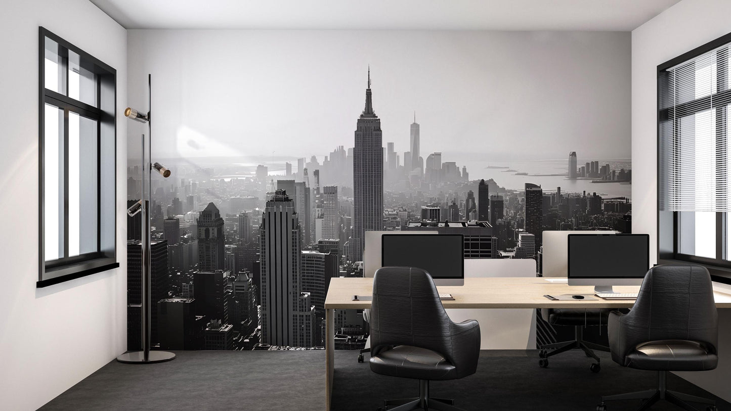 New York Skyline Wall Mural – Black and White Cityscape Office Wallpaper Vn890