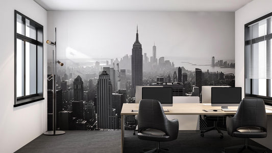 New York Skyline Wall Mural – Black and White Cityscape Office Wallpaper Vn890