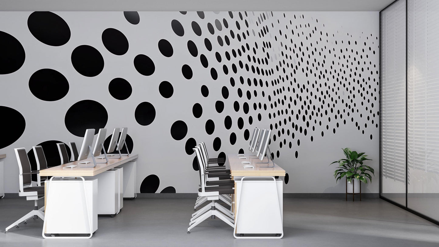 Black Dot Gradient Wall Mural – Modern Optical Illusion Wallpaper, Geometric Accent Wall for Office or Home Vn852