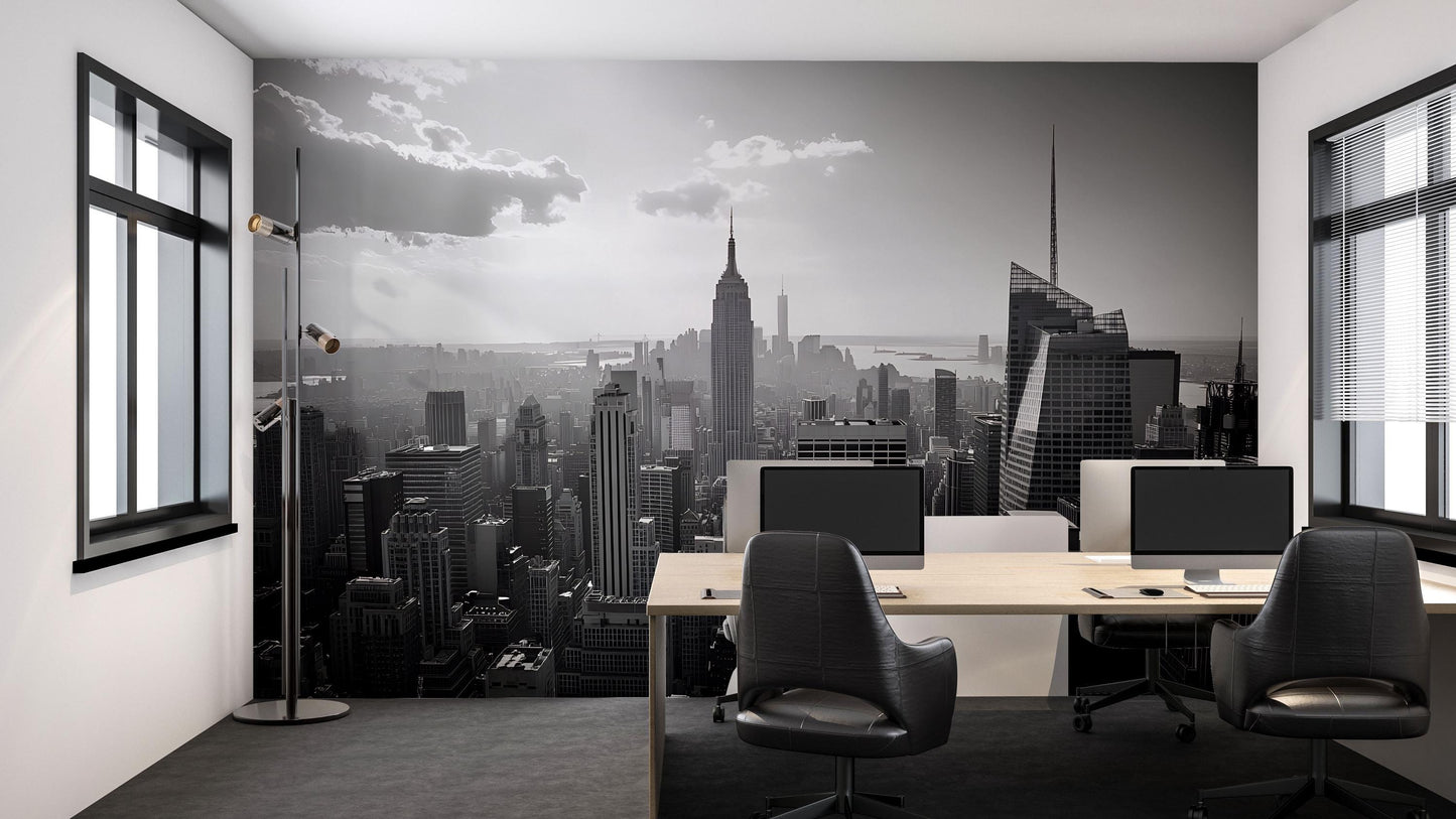 NYC Skyline Wall Mural – Black White Empire State Wallpaper, Office Modern Decor Vn884