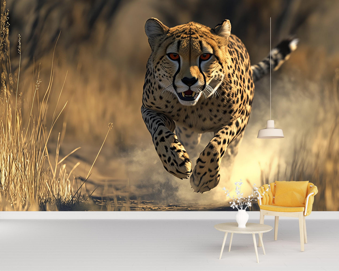 Cheetah Wall Mural | Wild Animal Safari Wallpaper | 3D Jungle Art | Bold Wildlife Decor for Living Room or Office Vn536
