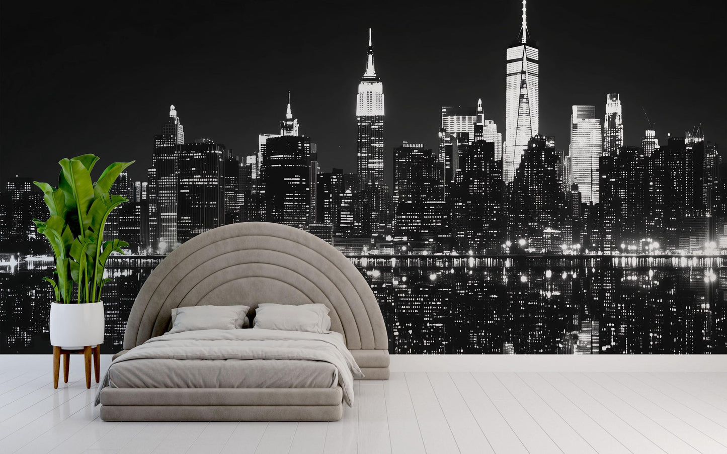 NYC Skyline Wall Mural – Black White Cityscape Wallpaper, Modern Living Room Decor Vn883