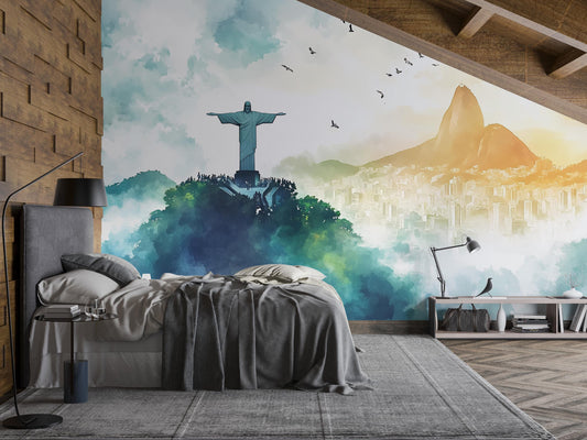 Christ the Redeemer Mural – Rio de Janeiro Brazil Wall Art Wallpaper Vn943