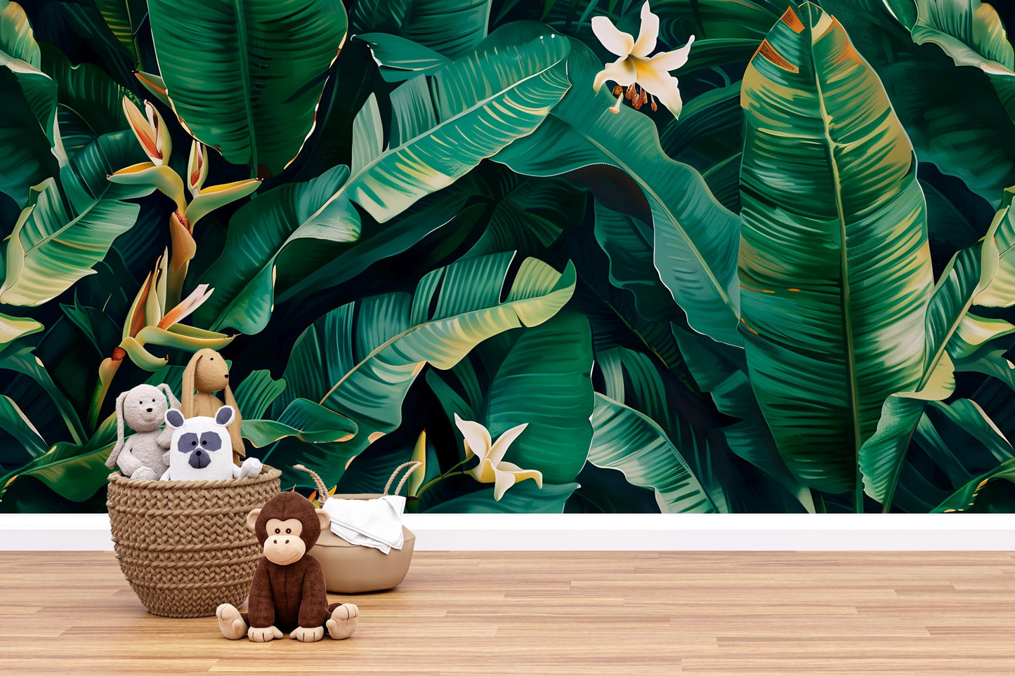 Banana Leaf Wall Mural – Tropical Jungle Botanical Wallpaper for Nursery or Living Room Vn1053
