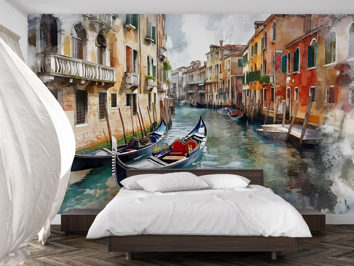 Venice Gondola Canal Wall Mural – Watercolor Italy Wallpaper for Bedroom & Living Room Vn922