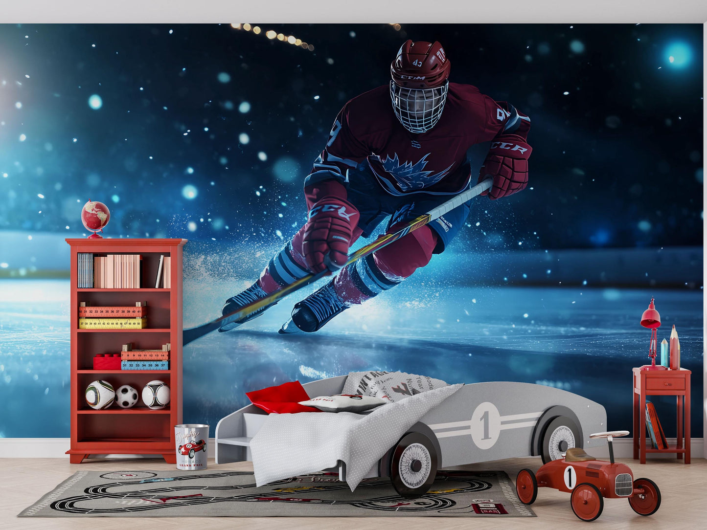 Ice Hockey Player Wall Mural – Boys Sports Wallpaper, Teen Bedroom & Game Room Decor Vn881