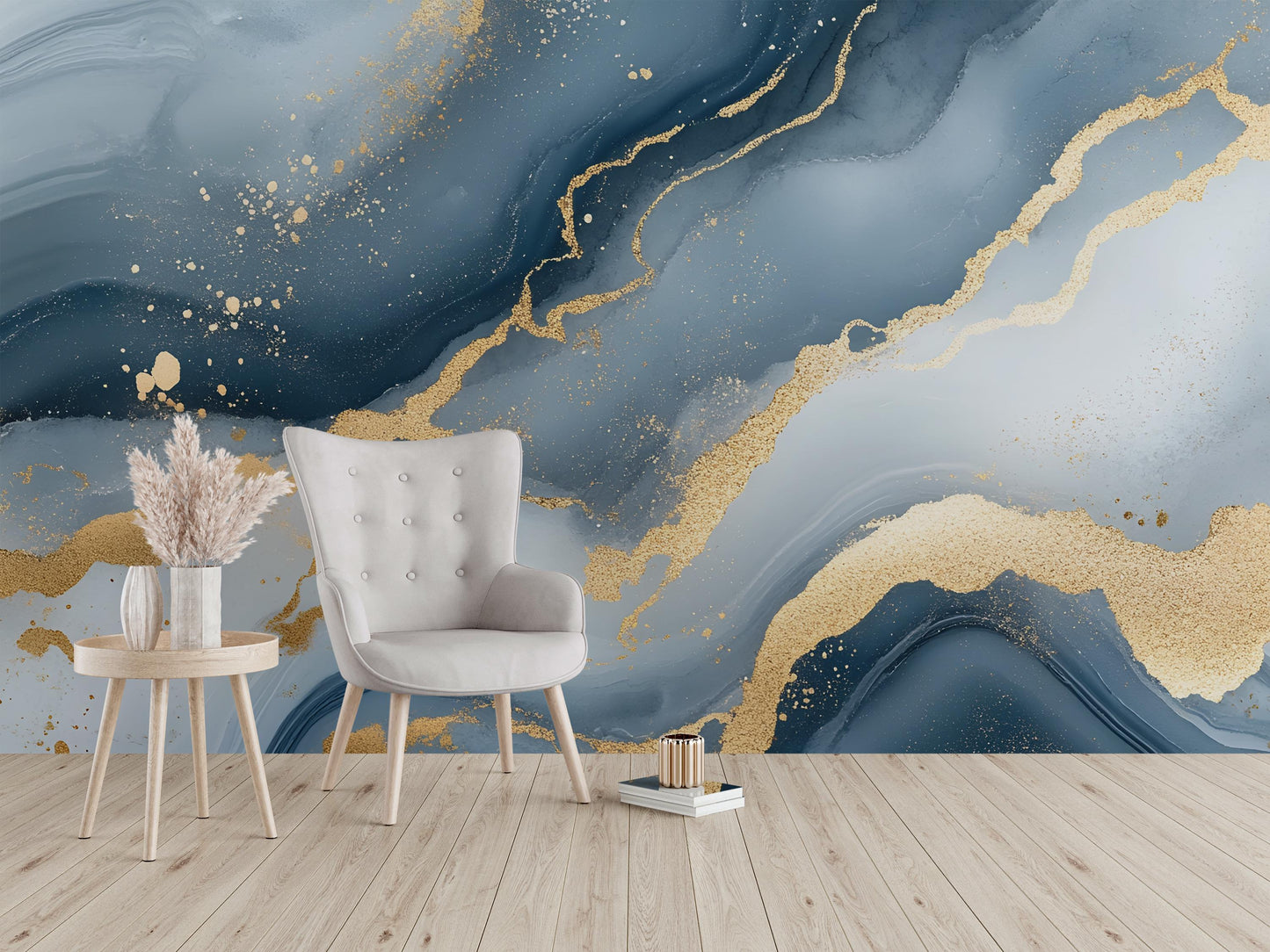 Blue Gold Marble Wall Mural – Abstract Luxury Wallpaper Vn967