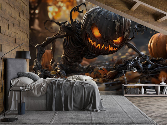 Evil Pumpkin Monster Wall Mural – Creepy Halloween Horror Office & Home Décor Vn794