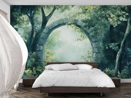 Forest Archway Wall Mural – Nature Garden Gateway Wallpaper for Living Room or Office Vn759