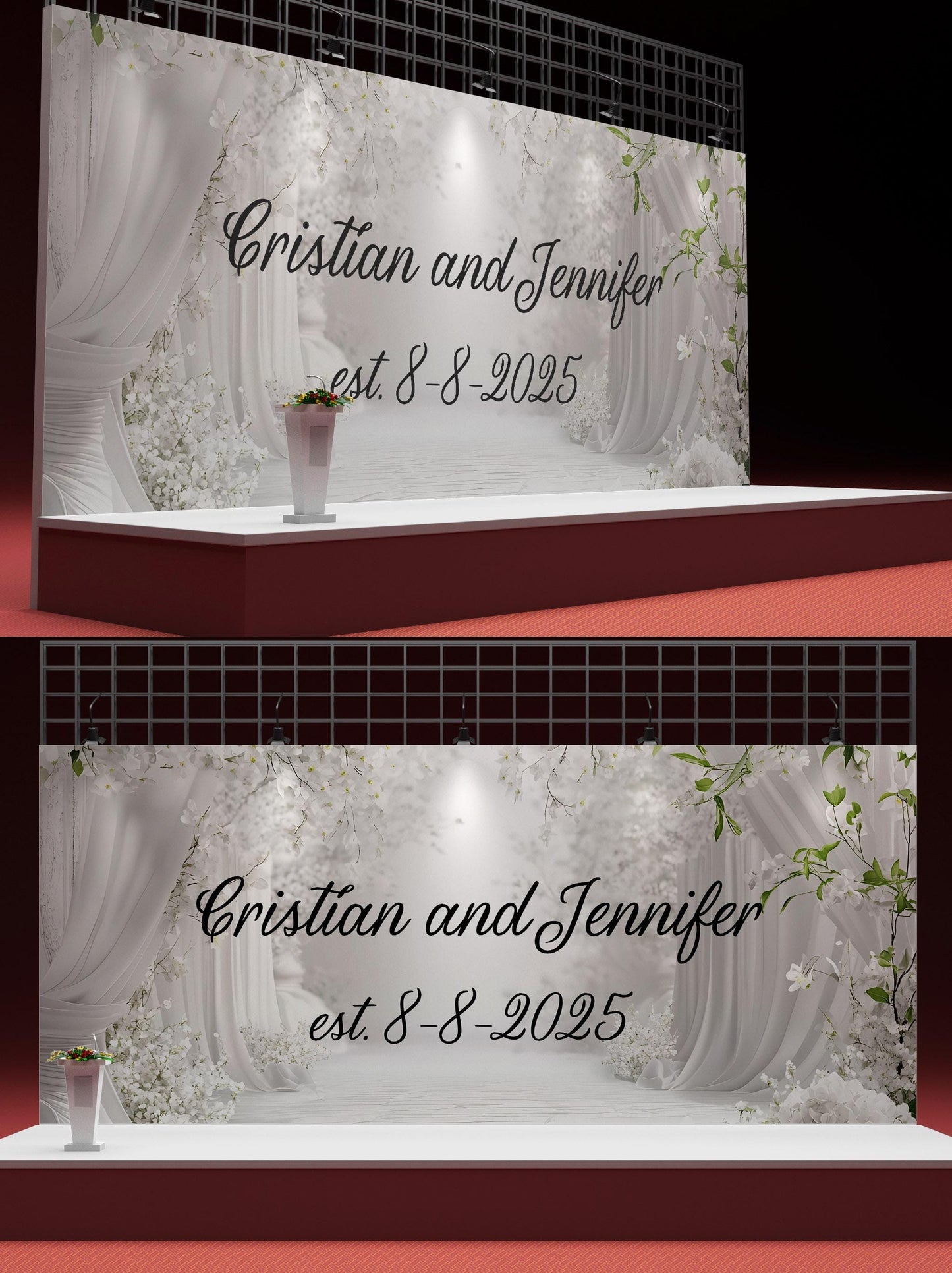 Custom Wedding Sign – Personalized Wedding Wall Art with Names and Date – Romantic Couple Backdrop – Elegant Wedding Decor Vn517
