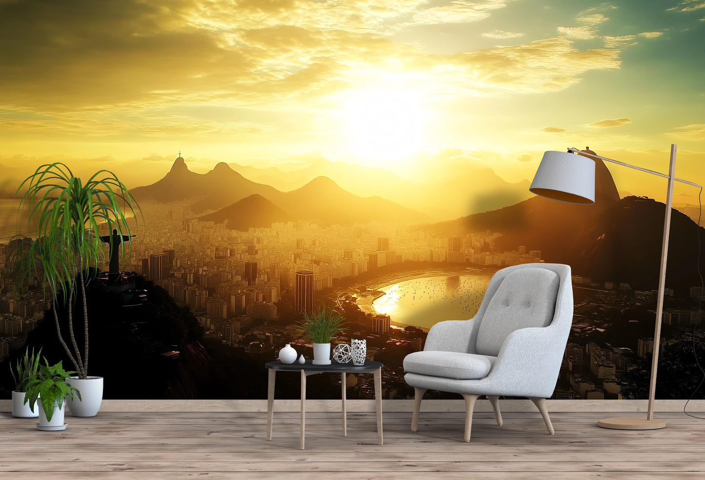 Rio Sunrise Mural – Christ Redeemer Brazil Wall Art Wallpaper Vn945